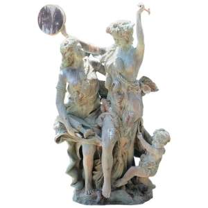 Esculturas de Bronce de Tamaño Natural de Dos Damas con Un Querubín