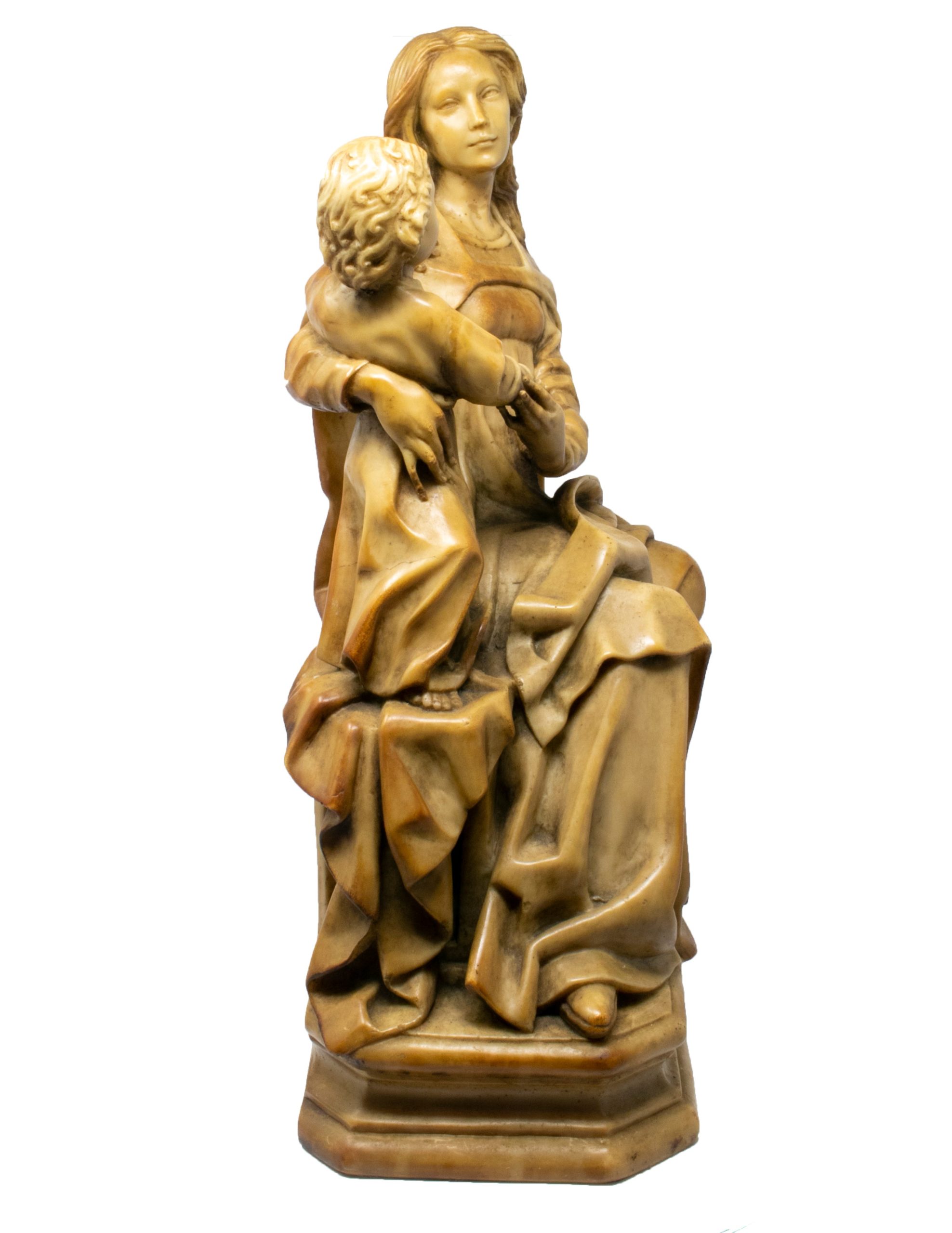 Virgen y Niño de Alabastro de Estilo Gótico, del Siglo XIX