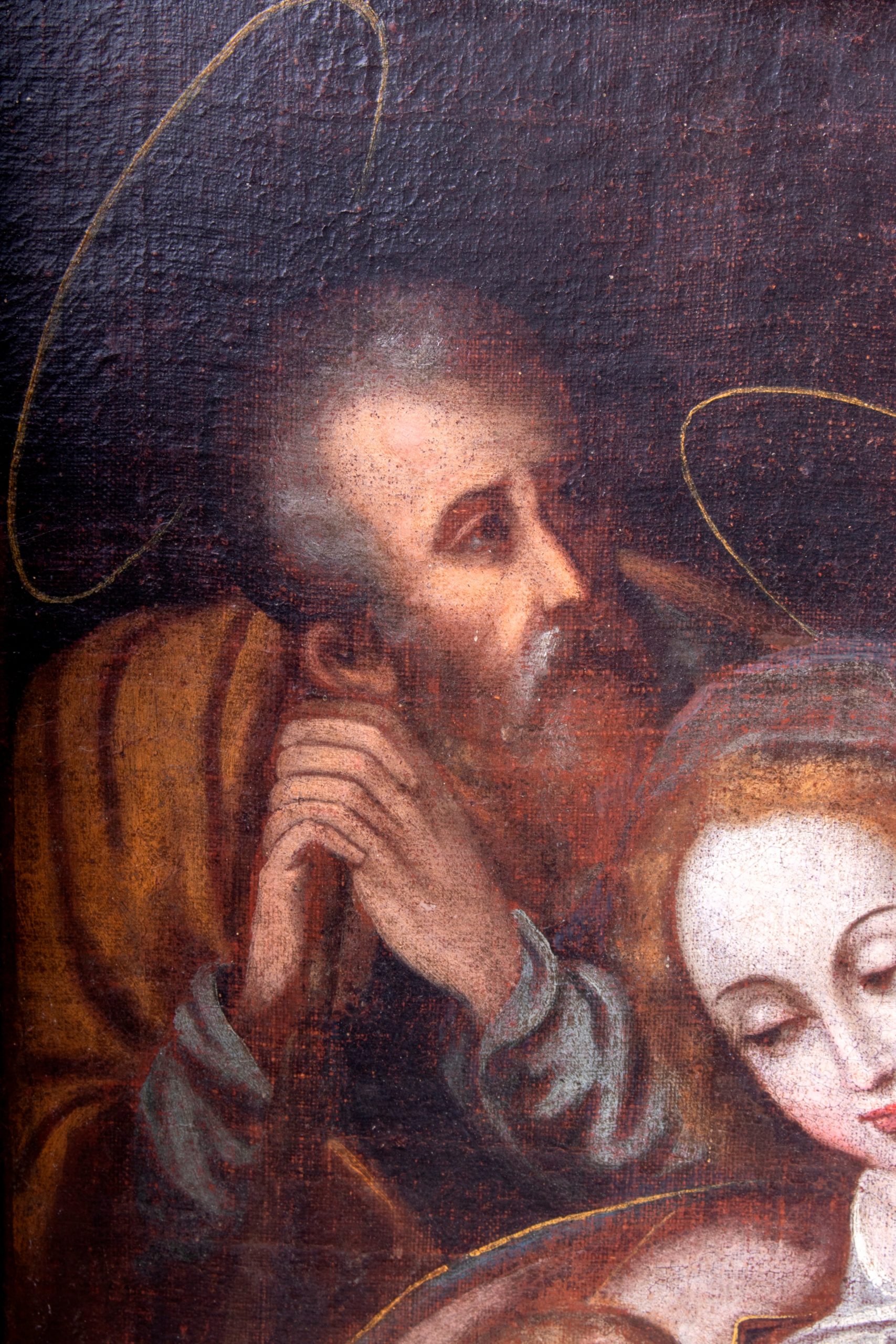 Óleo Sobre Lienzo de la "Sagrada Familia con el Niño San Juan", del Siglo XVII