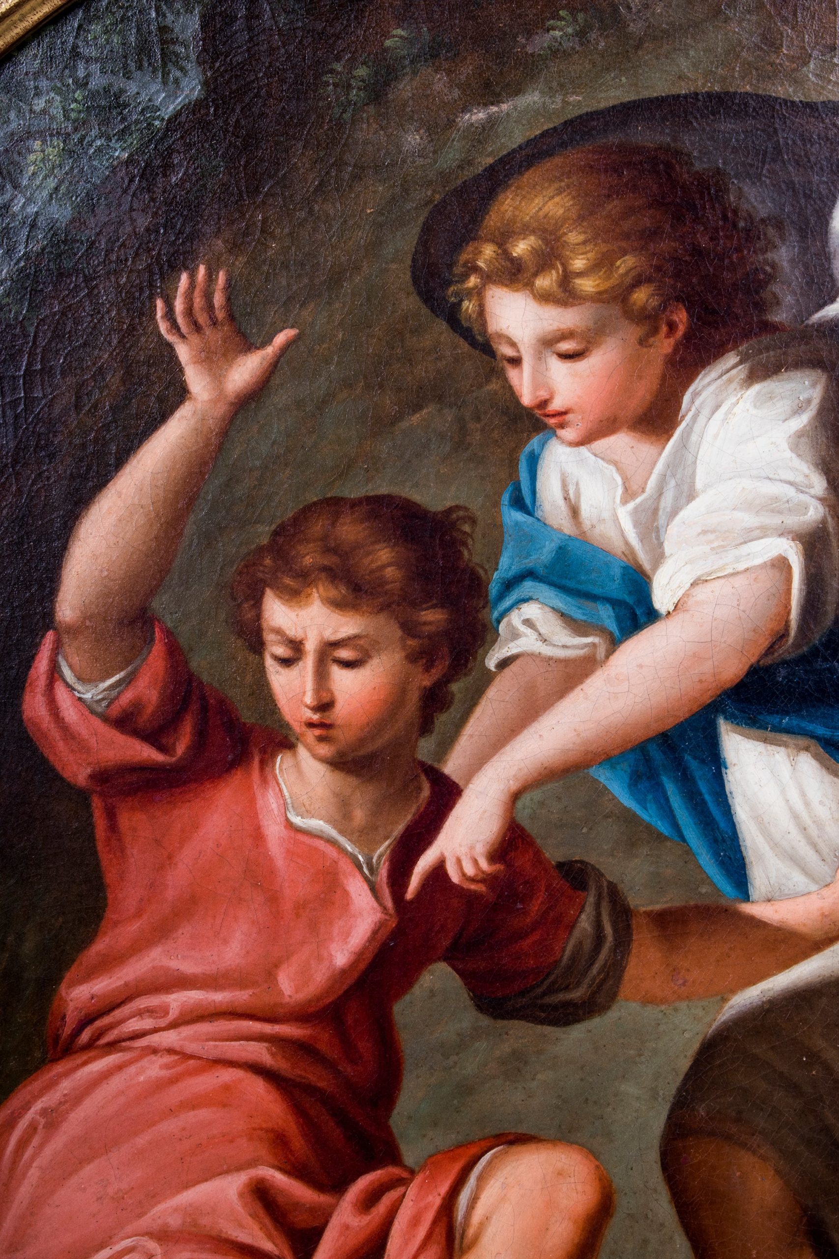 Óleo Sobre Lienzo de "San Rafael Arcángel" con una Enmarcación Dorada, Italia, del Siglo XVIII