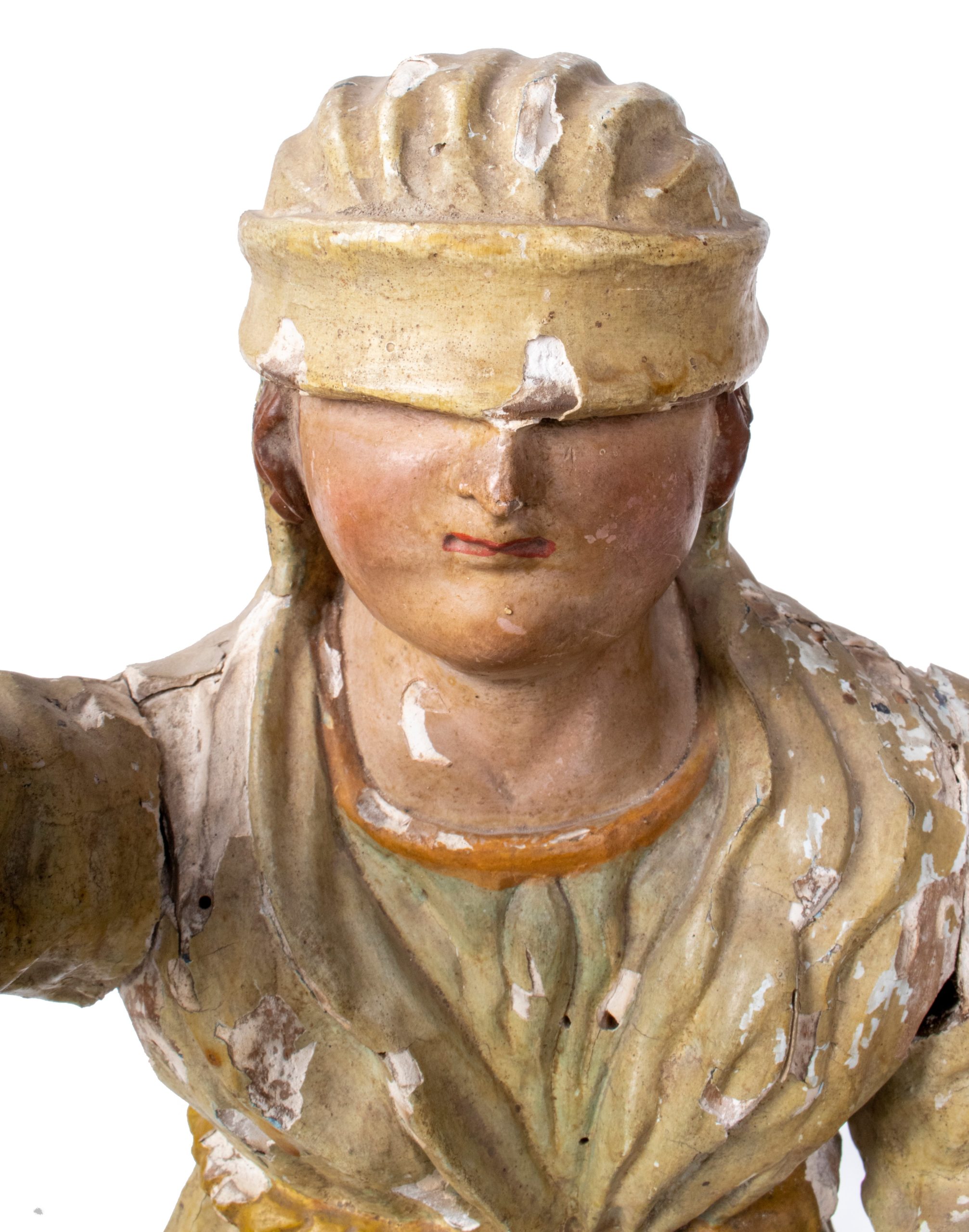 Escultura Europea de Madera de la Imagen de "La Justitia" Sobre un Pedestal Dorado, del Siglo XVII