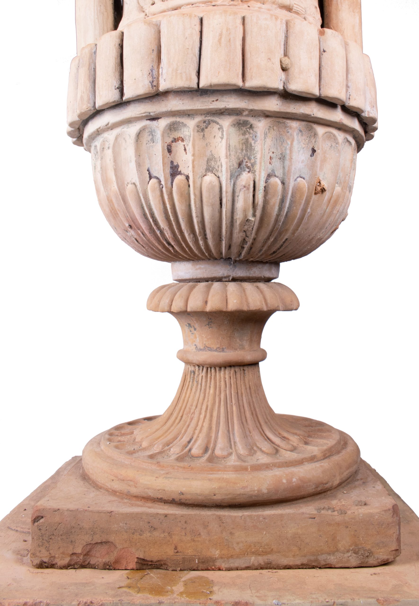 Urna y Pedestal de Terracota Española de Mediados con Sello del Fabricante, del Siglo XIX