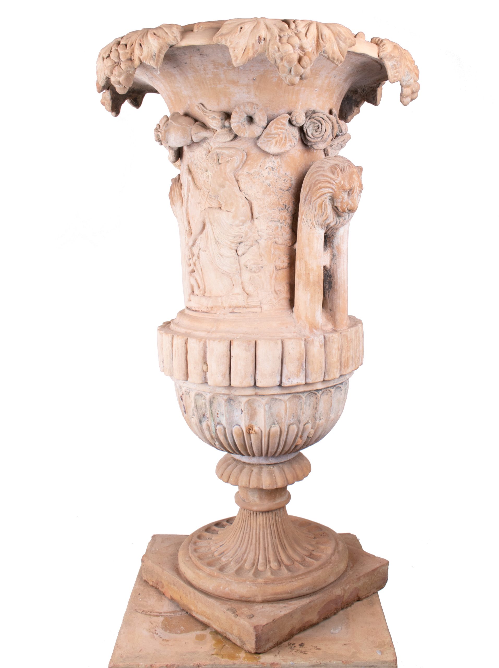 Urna y Pedestal de Terracota Española de Mediados con Sello del Fabricante, del Siglo XIX