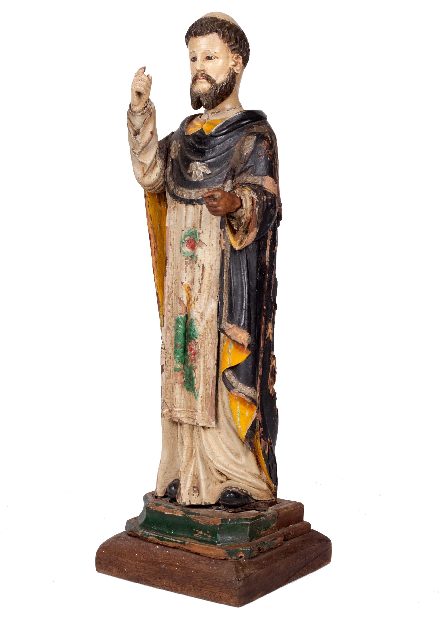 Santo de la Orden Dominicana Pintado y Dorado en Madera, del Siglo XVIII