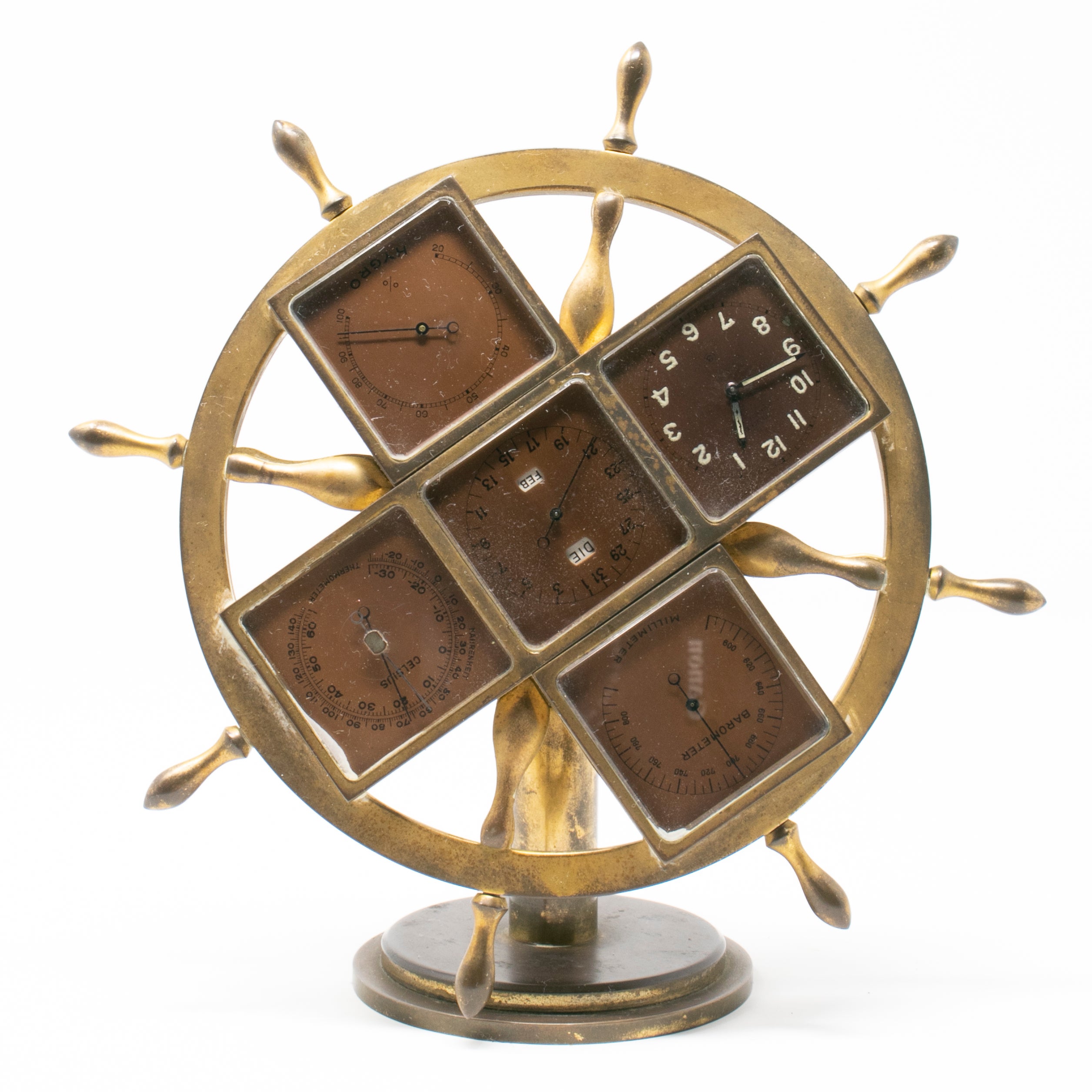 Reloj de Sobremesa en Forma de Rueda de Barco de Bronce, del Siglo XIX