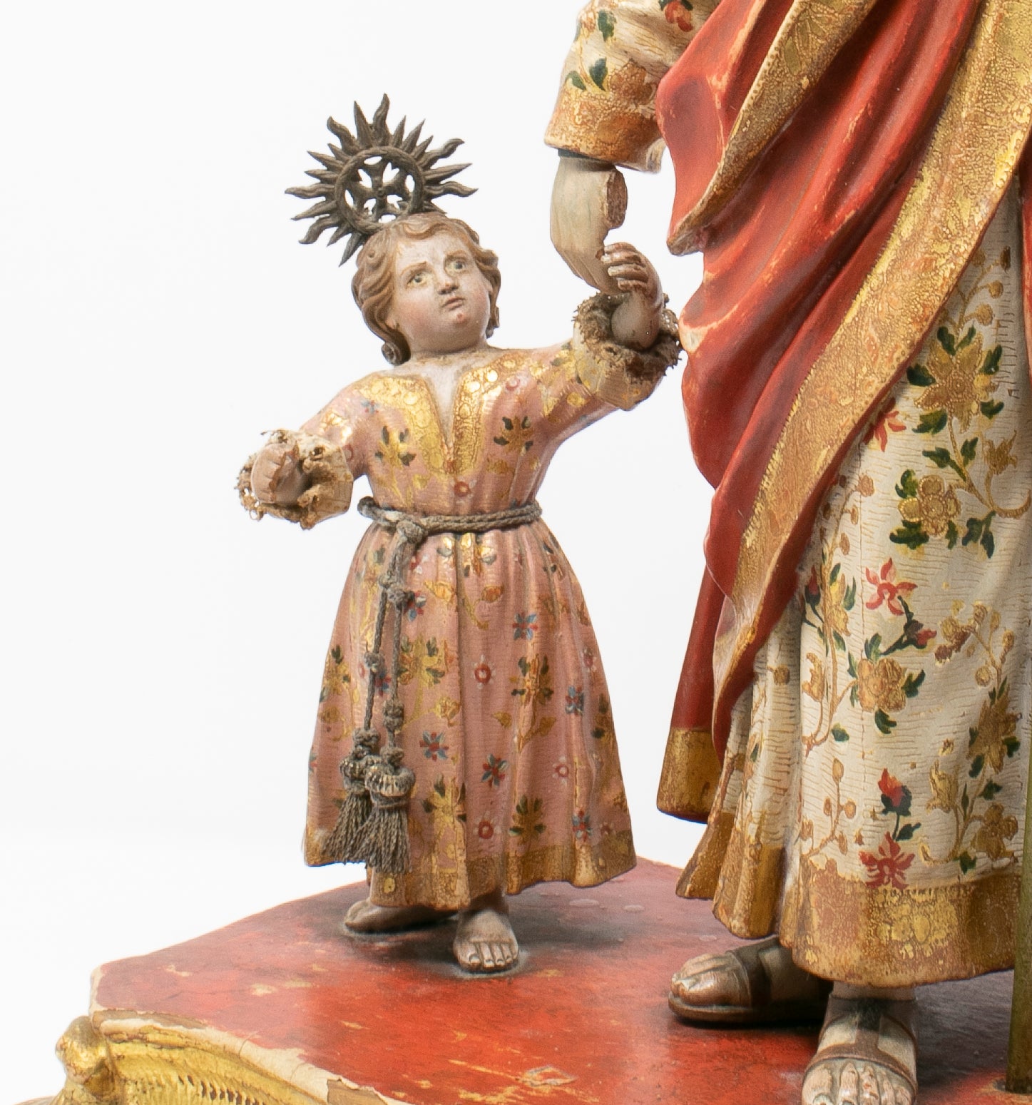 Escultura de San José con El Niño en Madera Dorada, España, del Siglo XVIII