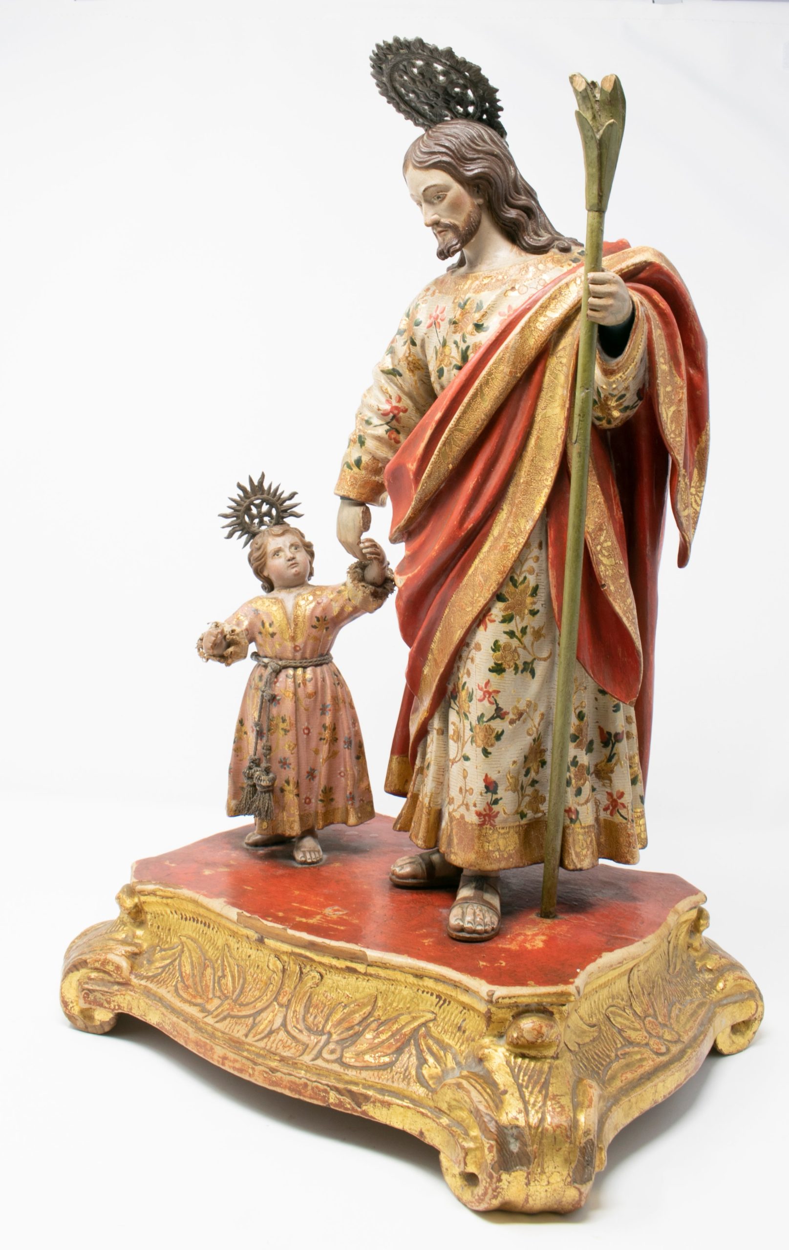 Escultura de San José con El Niño en Madera Dorada, España, del Siglo XVIII