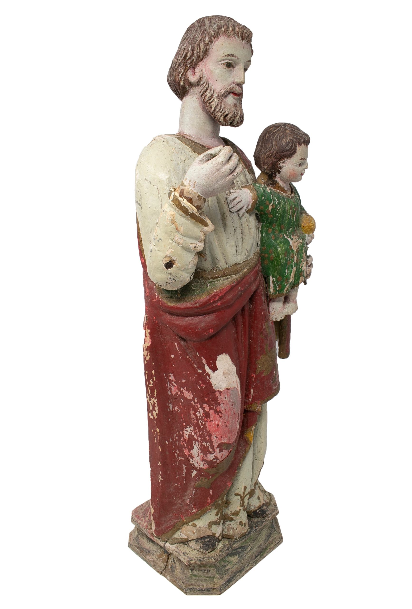 Escultura Figurativa Española de Madera Pintada, de Mediados del Siglo XIX