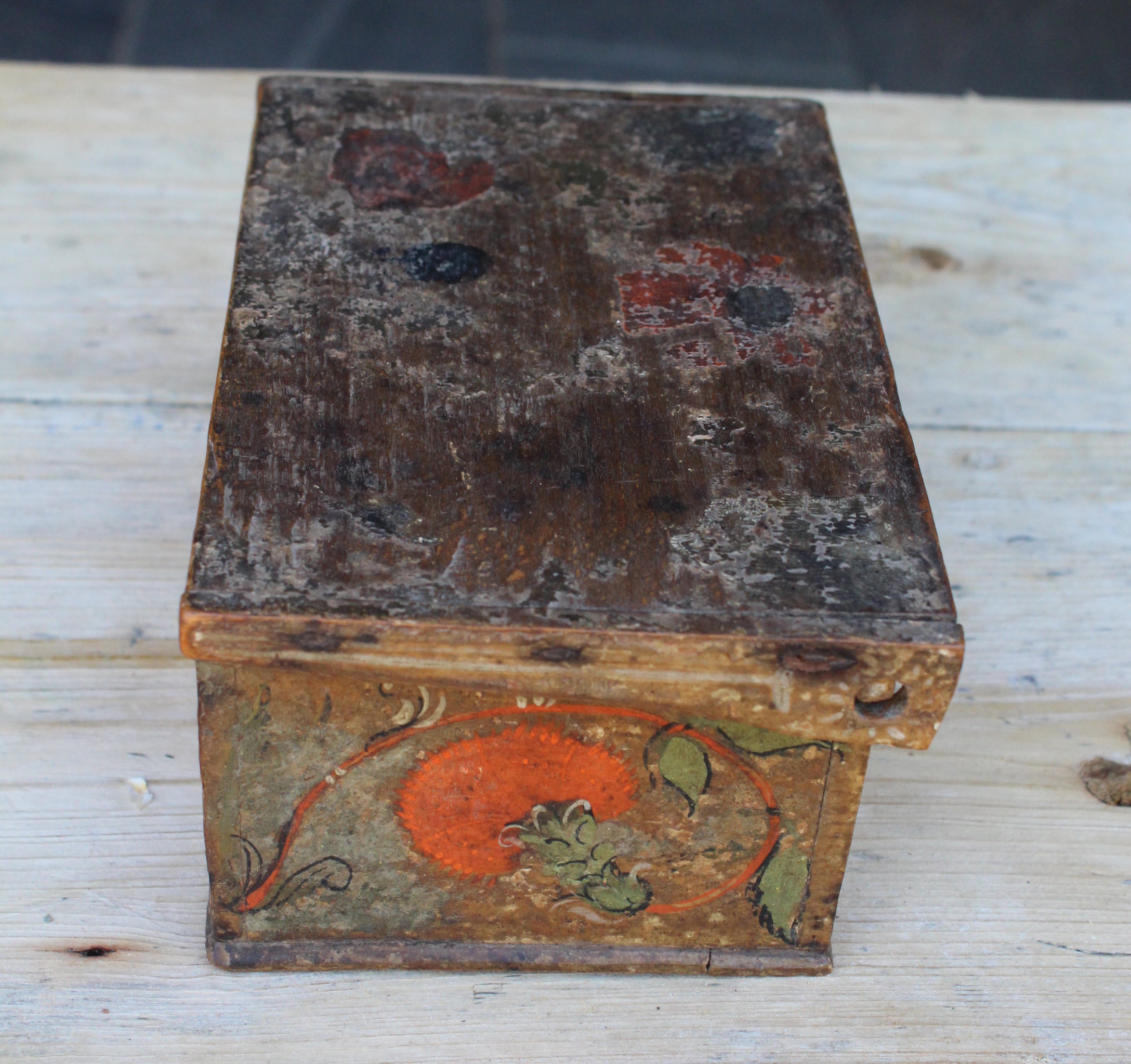Caja de Madera Suiza Pintada a Mano con Motivos Vegetales, del Siglo XVIII