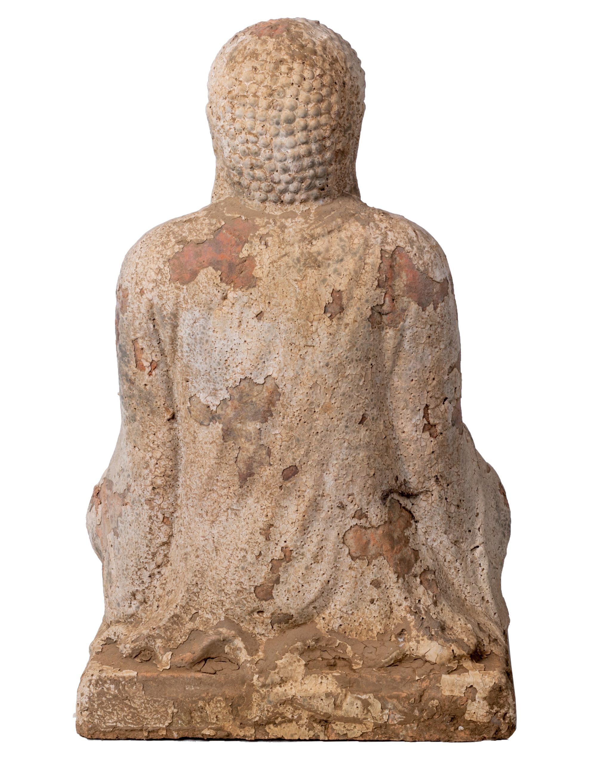 Escultura de Buda Sentado de Terracota con Acabado Blanco Envejecido