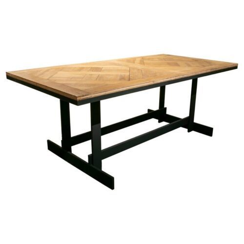Mesa francesa con base de hierro y tablero de olmo