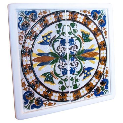Azulejo decorativo español de los años 50 enmarcado en madera en diferentes colores