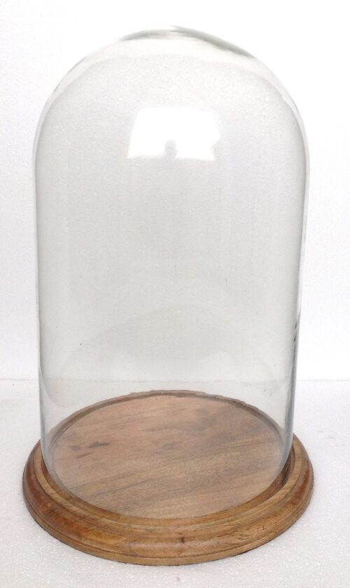 Fanal de cristal con base de madera