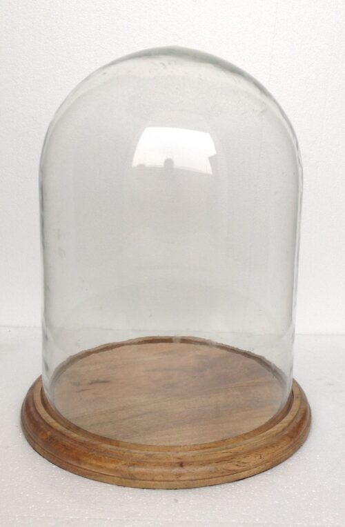 Fanal de cristal con base de madera