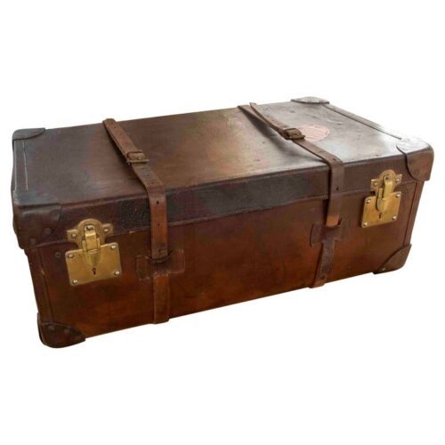 Maleta de viaje de cuero y madera de los años 50