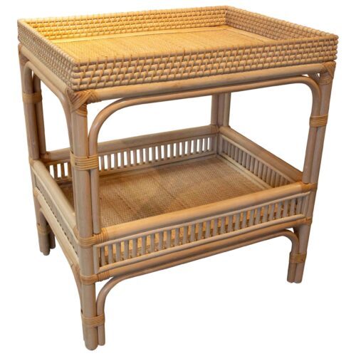 Mesa auxiliar o mesilla de noche de bambú y ratán con dos baladas