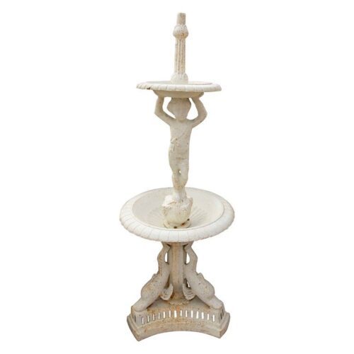 Fuente ornamental de hierro para jardín con figura infantil y delfines