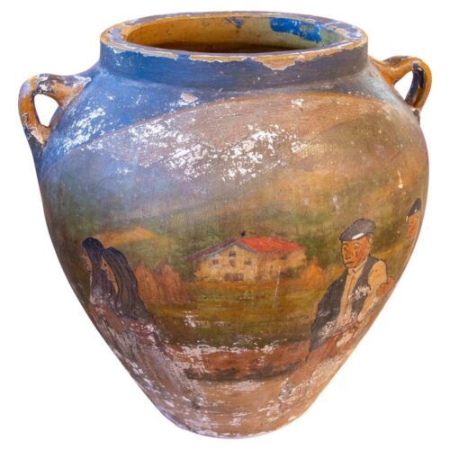 Cerámica vasca pintada a mano del siglo XIX, decoración rústica mediterránea