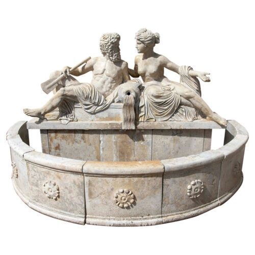 Fuente Escultórica Neoclásica de Piedra con Figuras Mitológicas