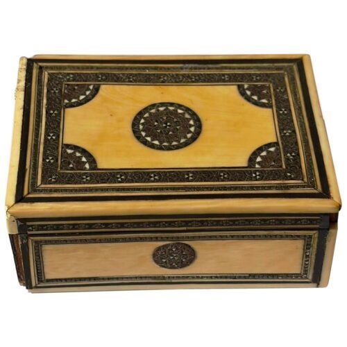 Antigua caja decorativa angloindia con marquetería, 1850
