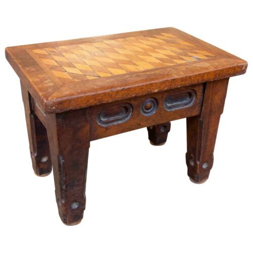 Modelo Antiguo de Mesa de Madera, Tapa de Marquetería Geométrica, 1850, Coleccionable