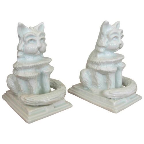 Pareja de gatos de porcelana de Limoges (Francia) de los años 70