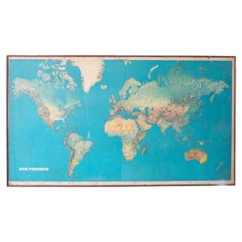 Mapa mural del mundo de Air France de los años 70, enmarcado, Francia