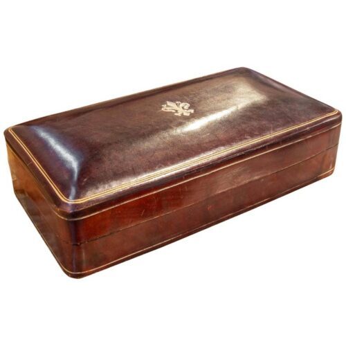 Caja italiana de los años 50, de cuero marrón, para joyas o de escritorio, Florencia