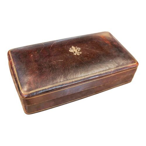 Caja italiana de los años 50, de cuero marrón, para joyas o de escritorio, Florencia