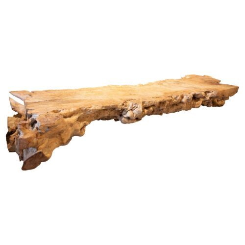 Mesa rústica escultural a gran escala de los años 70, de madera maciza de raíz natural