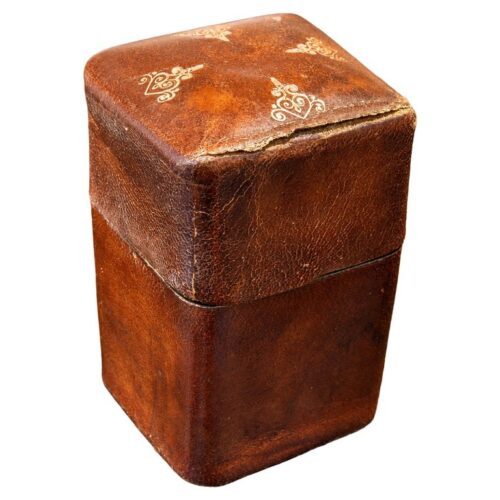 Caja de piel antigua de los años 50 para un reloj de bolsillo o estuche pequeño, Italia